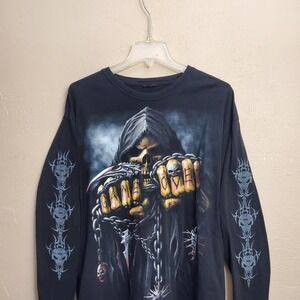 Long sleeve y2k black and red Gothic skull shirt
